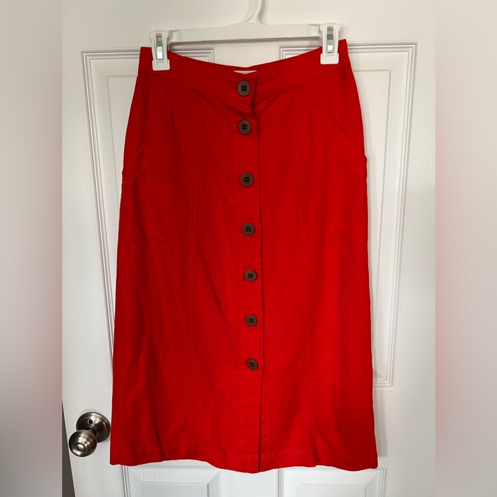 NWOT Universal Thread Red Linen/Cotton Button Up MIDI Skirt